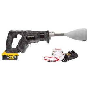 PWR2029 Equalizer® BlackHawk™ Power Cut Out Tool shown with blade, safety glasses, battery charger and instructional DVD BH2019